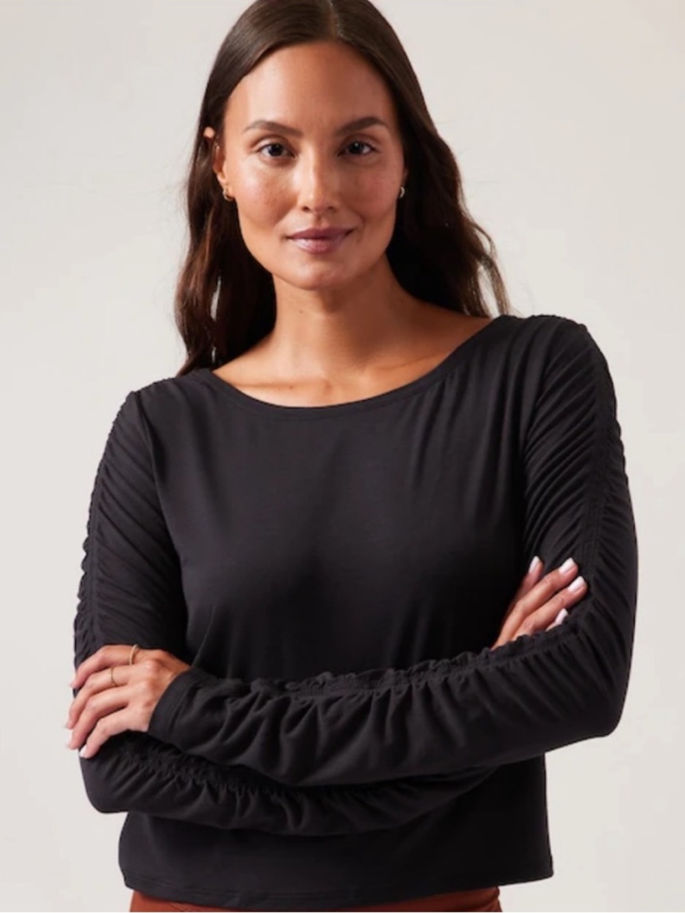 NWT New ATHLETA All Around Ruched Top Cropped Fit Black L